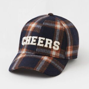 Aerie Blue and Orange Plaid Hat with Cheers Embroidery